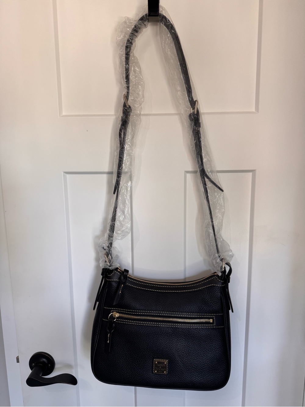 Dooney & Bourke Black Pebbled Leather Crossbody with Gold Hardware Accents